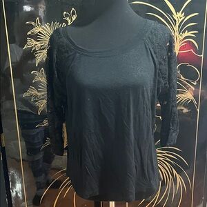 Chic Black Lace Sleeve Women's Top